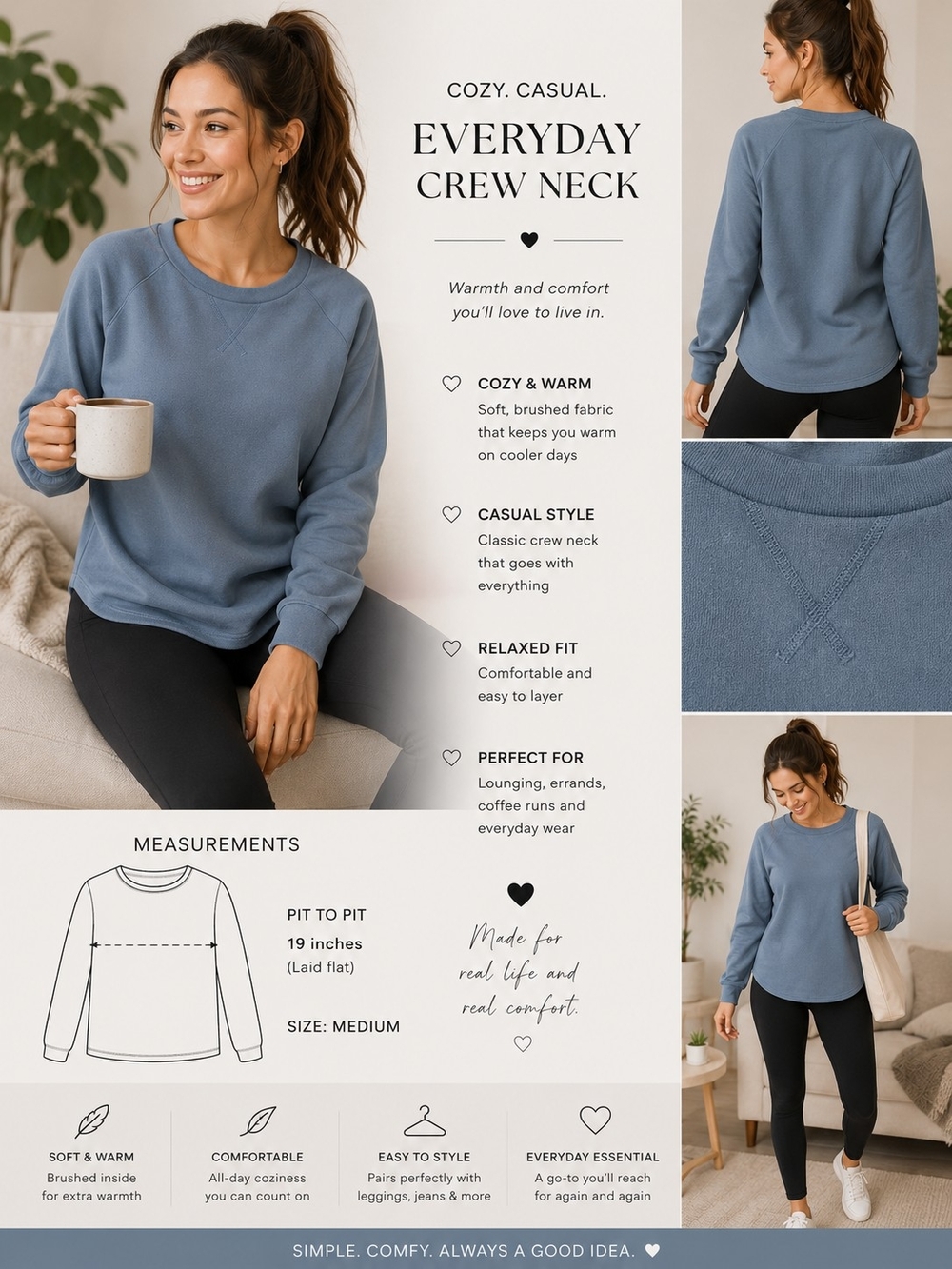 Everyday Crew Neck Sweatshirt - Dusty Blue